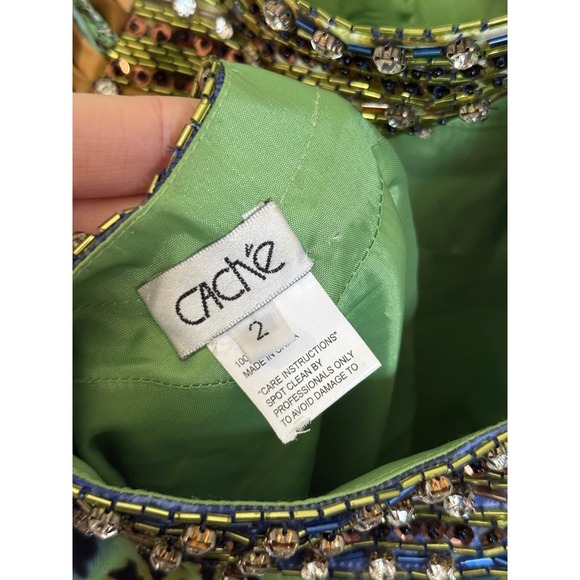 Vintage Cache Silk Halter Maxi Dress US 2 Beaded Paisley Print Evening - Picture 9 of 15